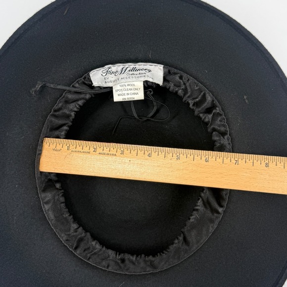 August Accessories Fedora Wide Brim Structured Wool Black Ribbon Hat Size OS main image 4